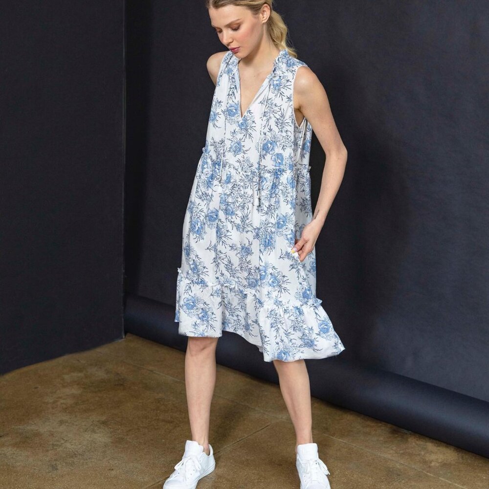 NWT Go by Go Silk toile print Burst Into Tiers 100% washable silk swing dress